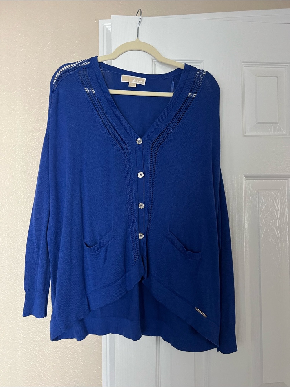 Michael Kors Womens Royal Blue Button-Front Knit Cardigan